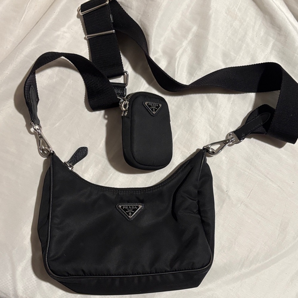 Prada Black Nylon Shoulder Bag with Pouch